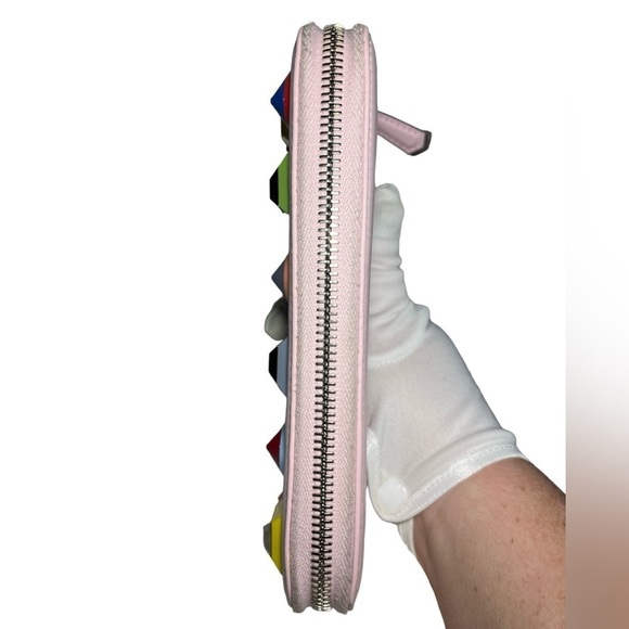 Fendi Leather Multicolor Rainbow Studded Zip Around Wallet in Santa Barbara pink - Picture 8 of 16